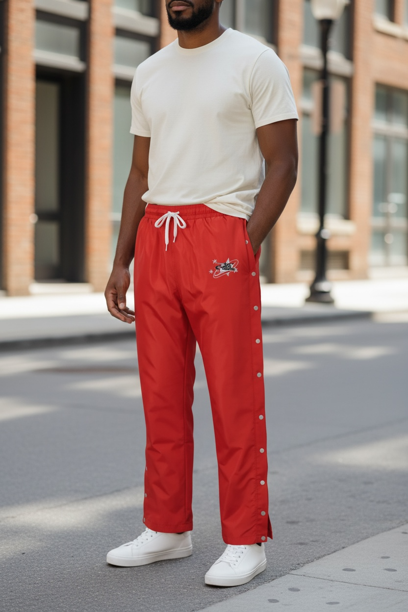 Red Nylon Snap Off Flare Pants *Limited Edition*