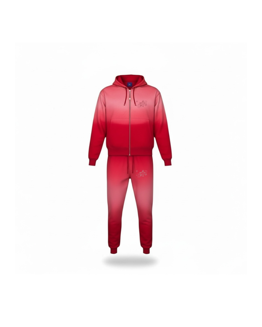 Red Acid Wash Zip Up Set Custom