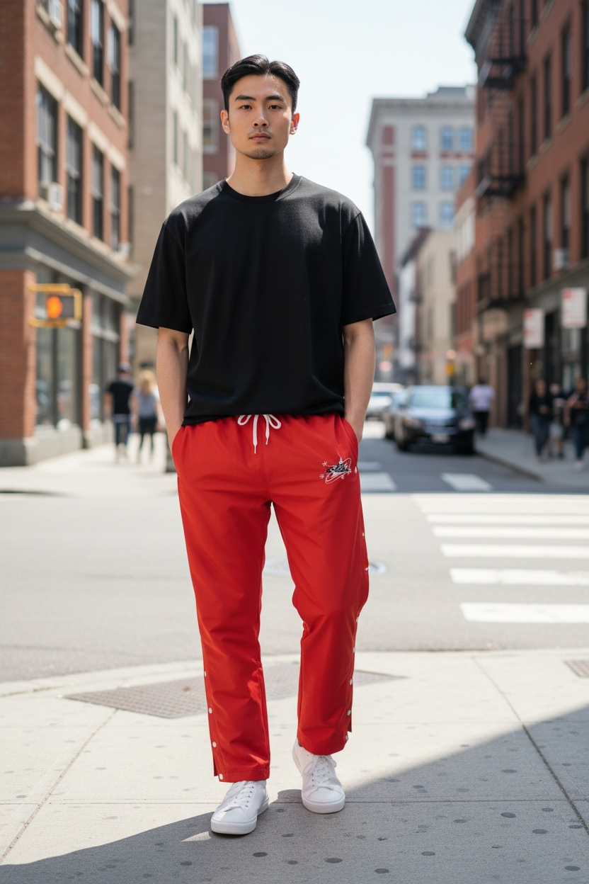 Red Nylon Snap Off Flare Pants *Limited Edition*